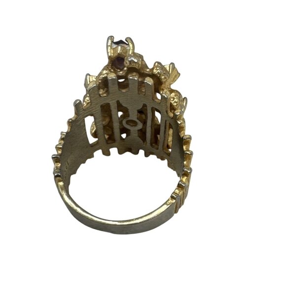 Aurora Jewelry Co18K Yellow Gold Cocktail Ring Purple & Clear Stones Vintage HGE - Picture 3 of 6